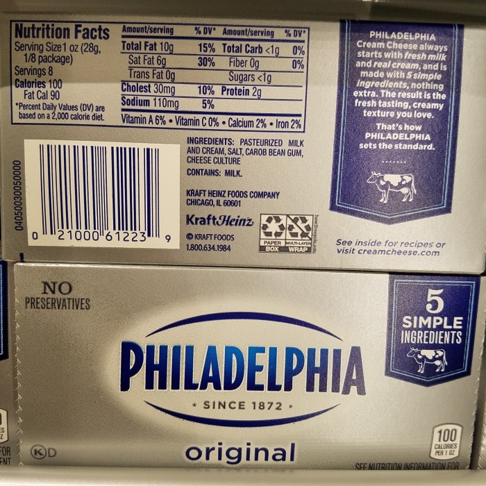 Cream cheese philadelphia nutrition