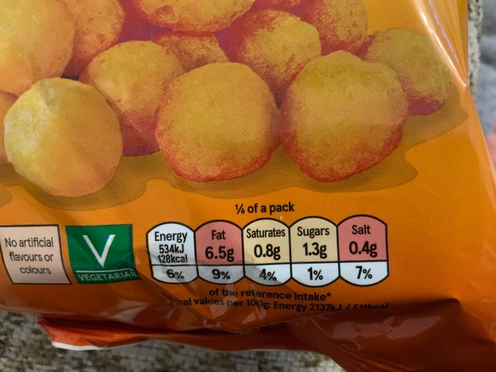 Cheese balls nutrition label