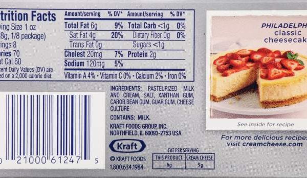 Light cream cheese nutrition facts