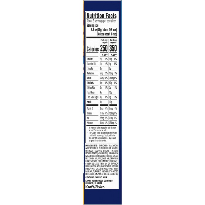 Kraft mac and cheese box nutrition