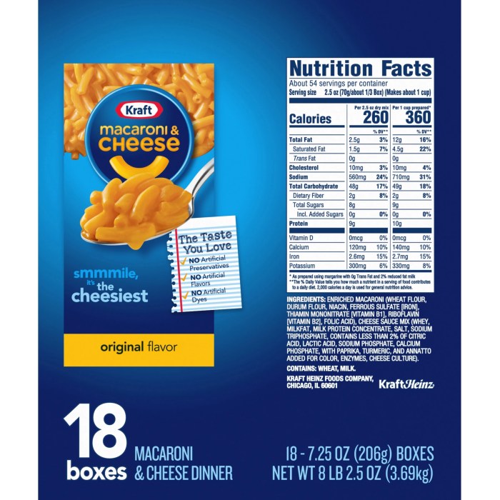 Macaroni and cheese kraft nutrition