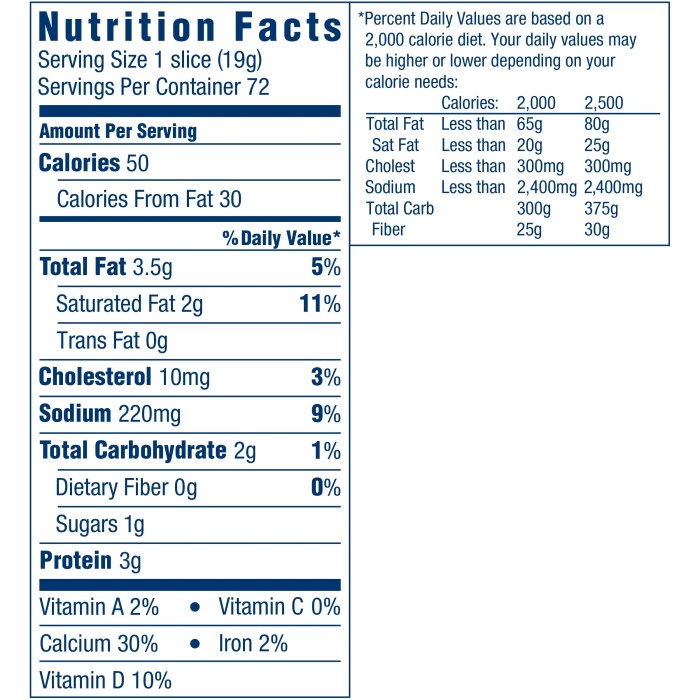 Kraft cheese nutrition info